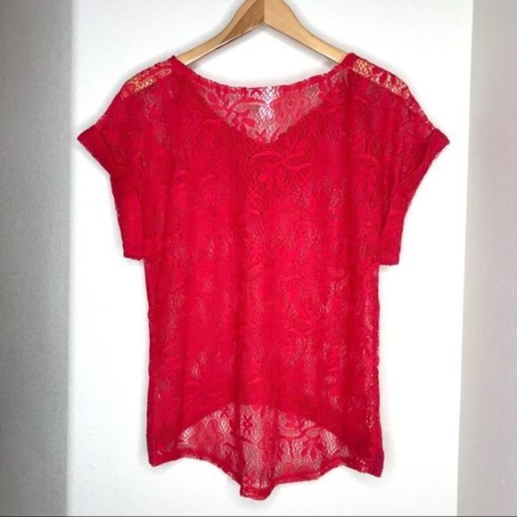 belle Du Jour Lace Crocheted Red Top - Picture 8 of 8
